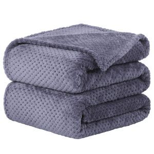 Flannel Fleece Bed Blankets Soft Mesh Fuzzy Plush Solid Blankets Purple